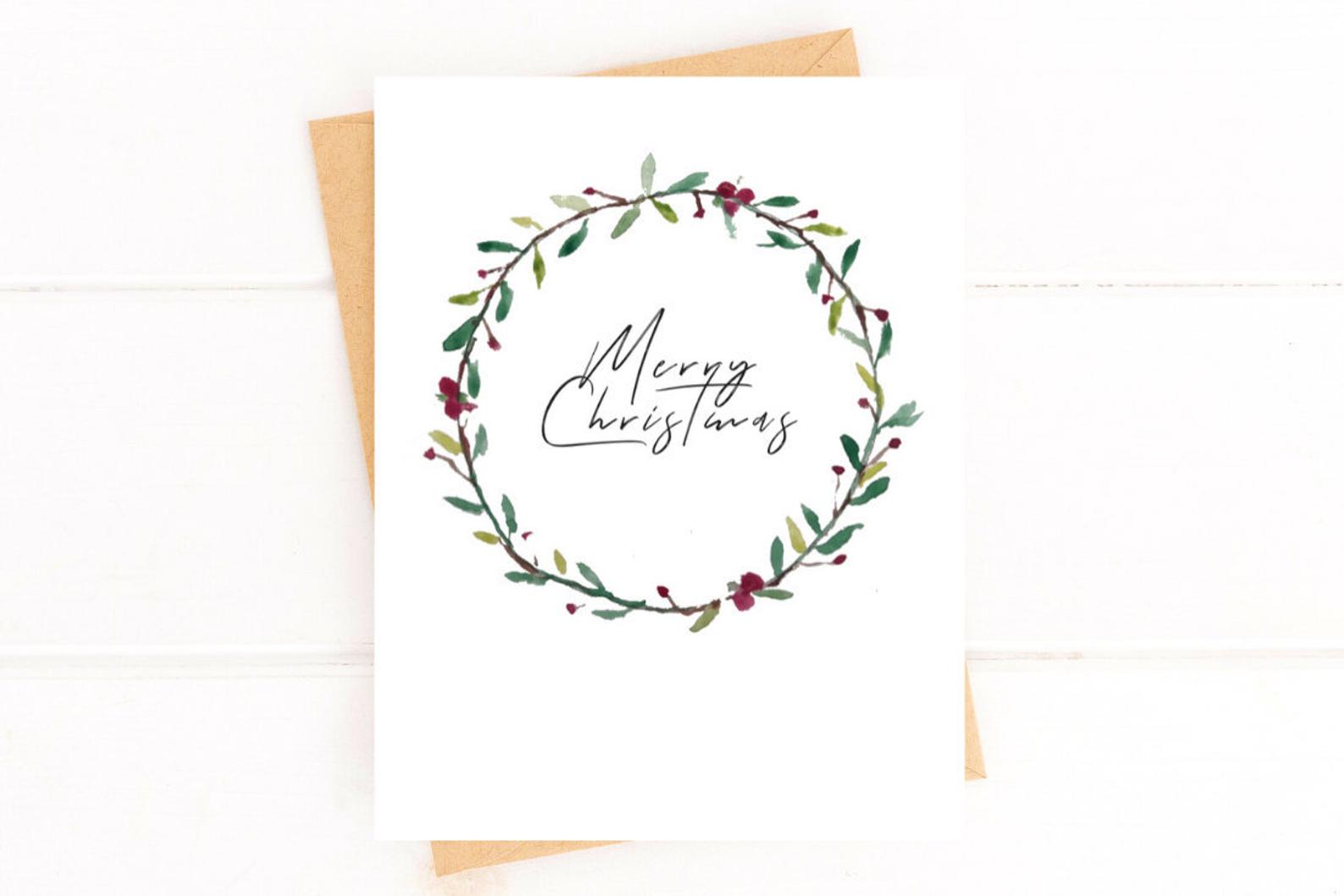 Watercolor Wreath Christmas Card – Elegant Holiday Greeting Cards