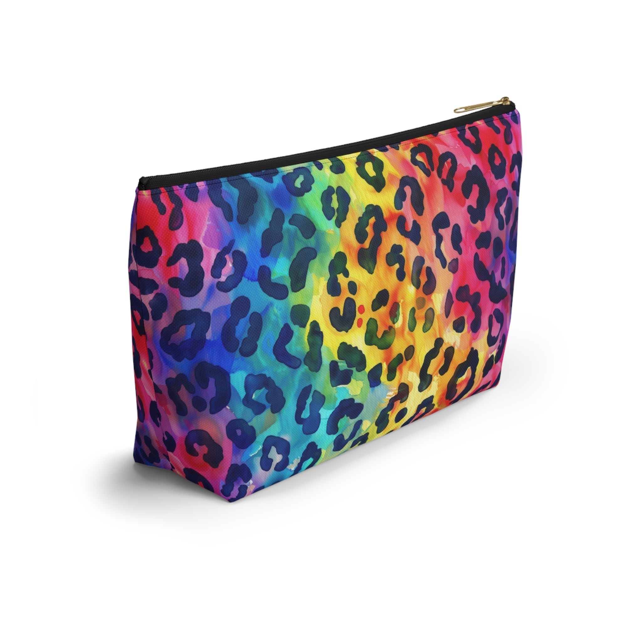 Bespattered Facade Rainbow Watercolor Leopard Accessory Pouch With T-Bottom | 2 Sizes