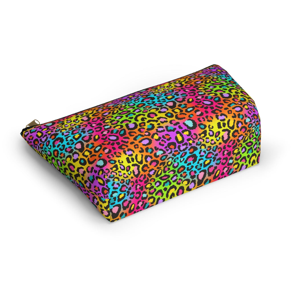 Bespattered Facade Neon Rainbow Leopard Accessory Pouch With T-Bottom | 2 Sizes