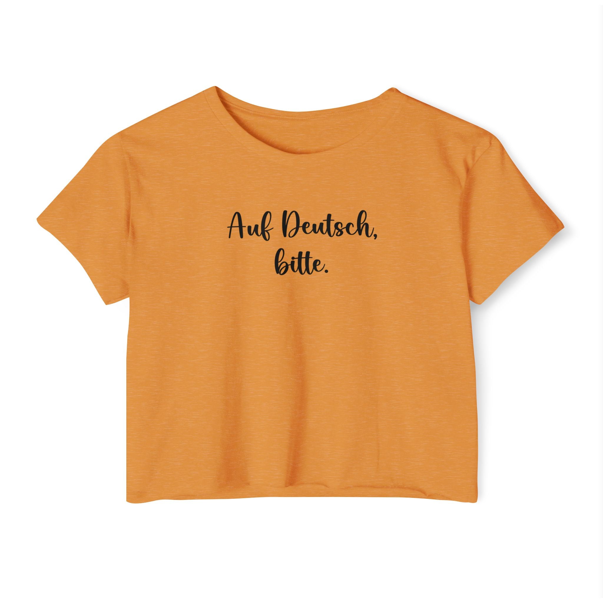 Auf Deutsch, bitte script crop top, German phrase tee, minimalist typography