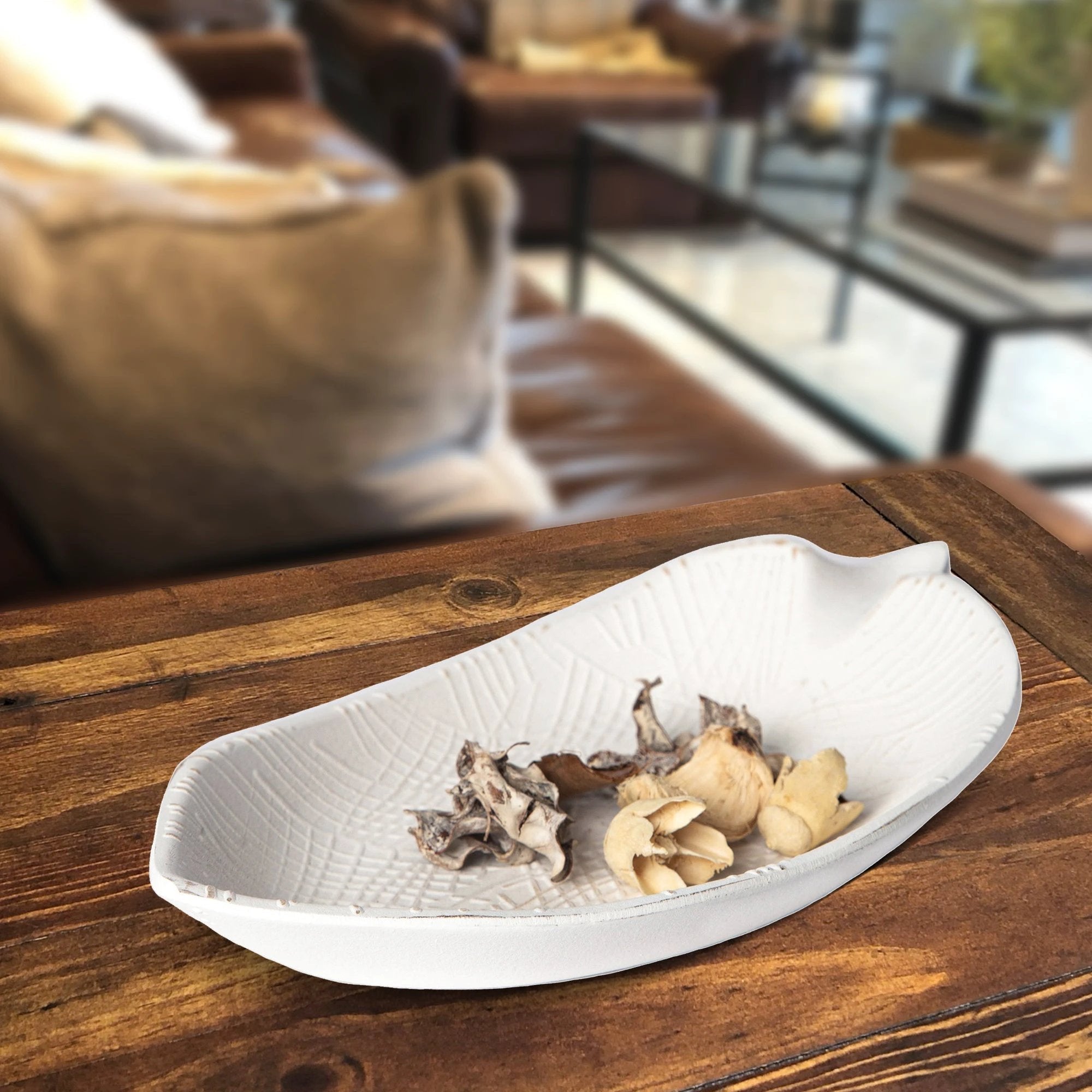 422 - Wood Leaf Shaped Tray Decorative Serving Platter Plate Dish Key Bowl Entryway by Porto Boutique