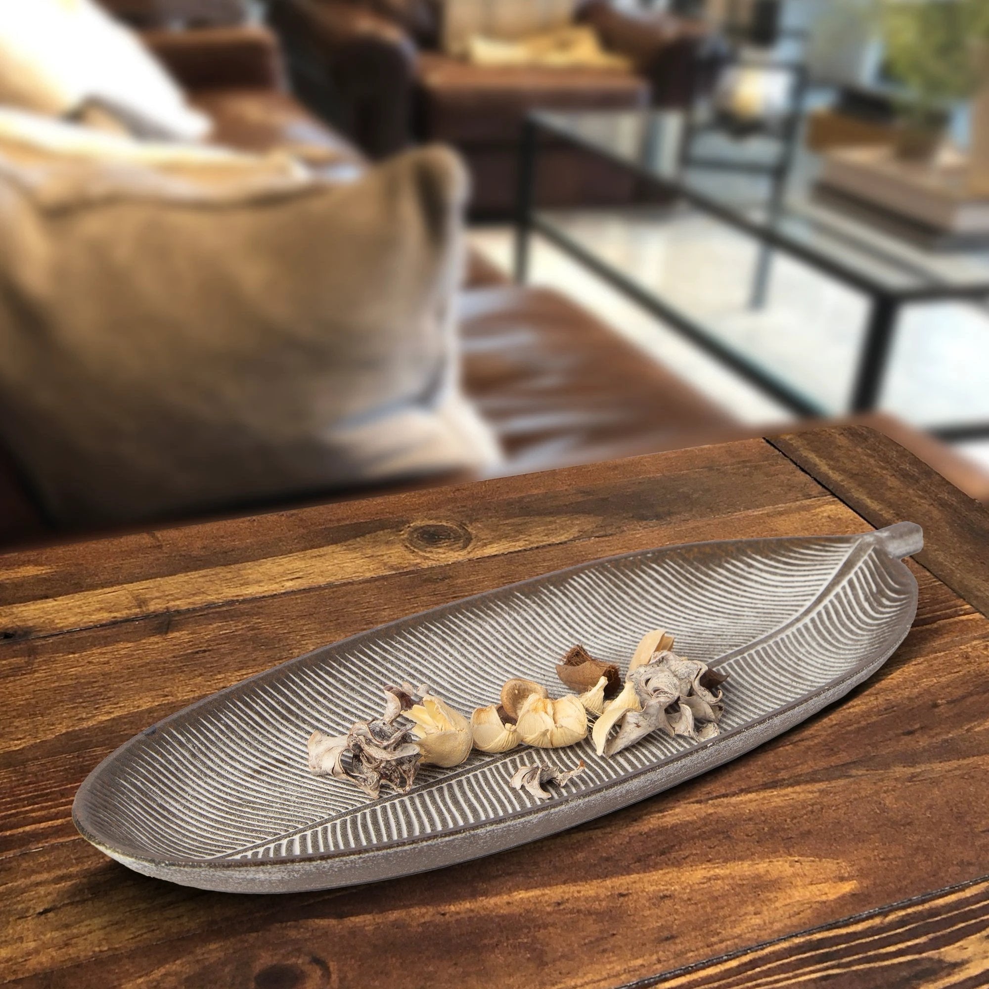 423 - Leaf Design Wood Tray - Elegant Jewelry Plate Tray with Intricate Leaf Design - Decorative Centerpiece for Home, Kitchen, and Events by Porto Boutique