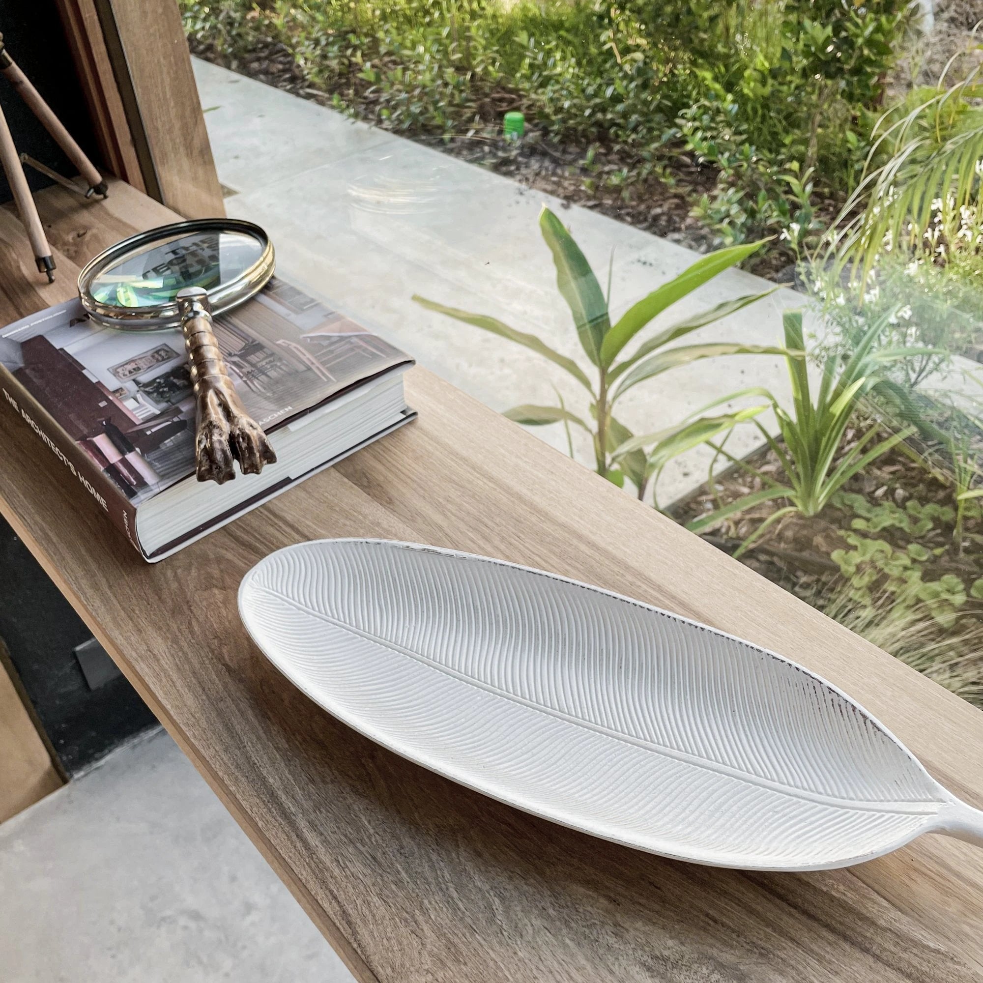 423 - Leaf Design Wood Tray - Elegant Jewelry Plate Tray with Intricate Leaf Design - Decorative Centerpiece for Home, Kitchen, and Events by Porto Boutique
