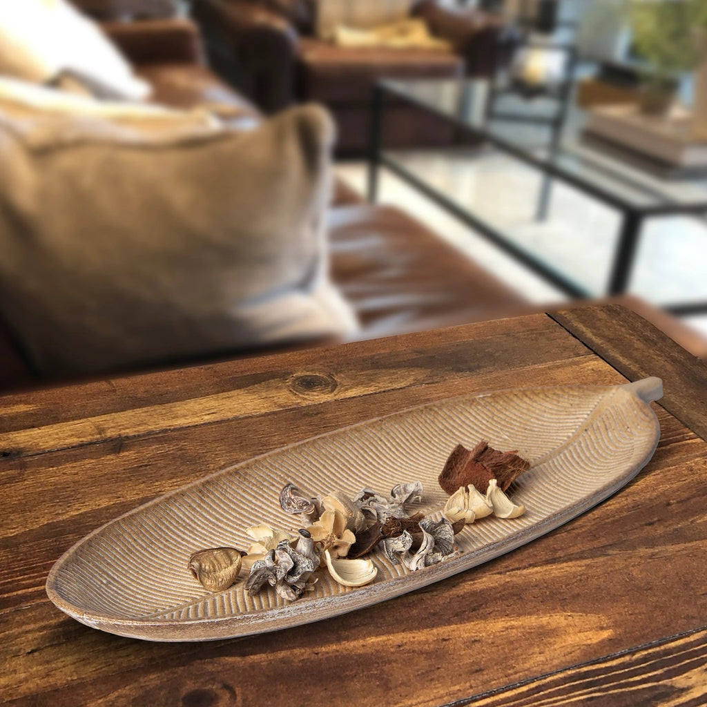 423 - Leaf Design Wood Tray - Elegant Jewelry Plate Tray with Intricate Leaf Design - Decorative Centerpiece for Home, Kitchen, and Events by Porto Boutique