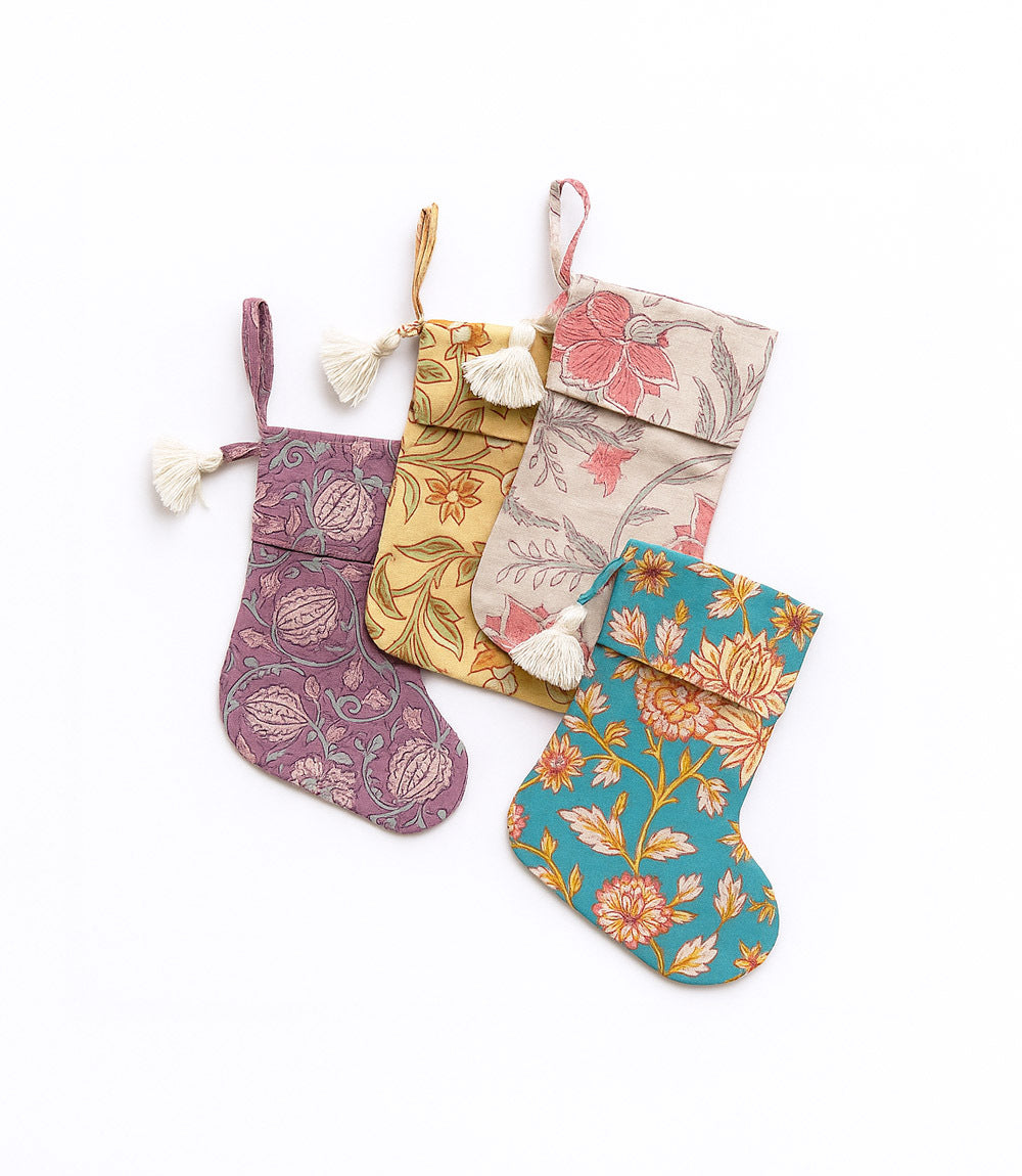 Cotton Mini Holiday Stocking - Assorted Hand Block Print