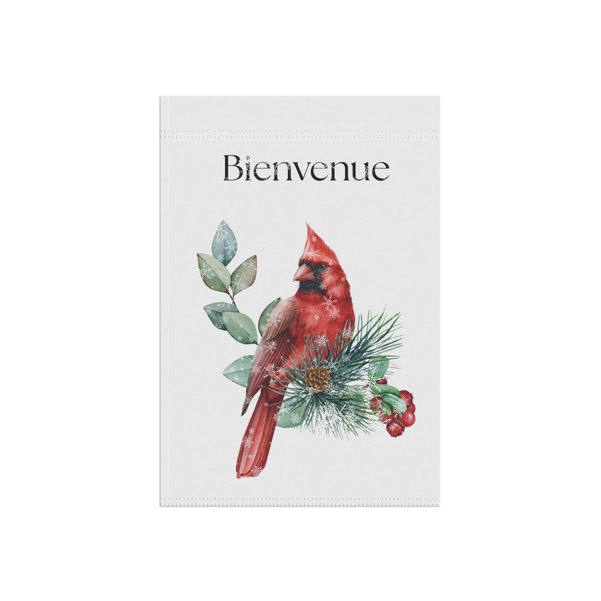 Bienvenue Winter Cardinal yard flag
