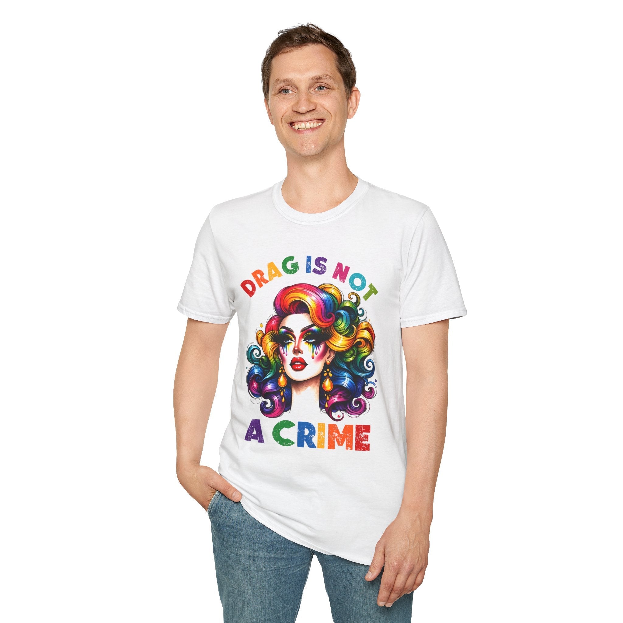 Bespattered Facade Rainbow Drag Is Not a Crime Diva Unisex Softstyle T-Shirt