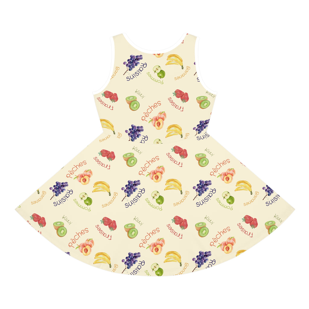 French Fruits Pattern children's Sundress, peaches kiwi bananas grapes girls sleeveless dress