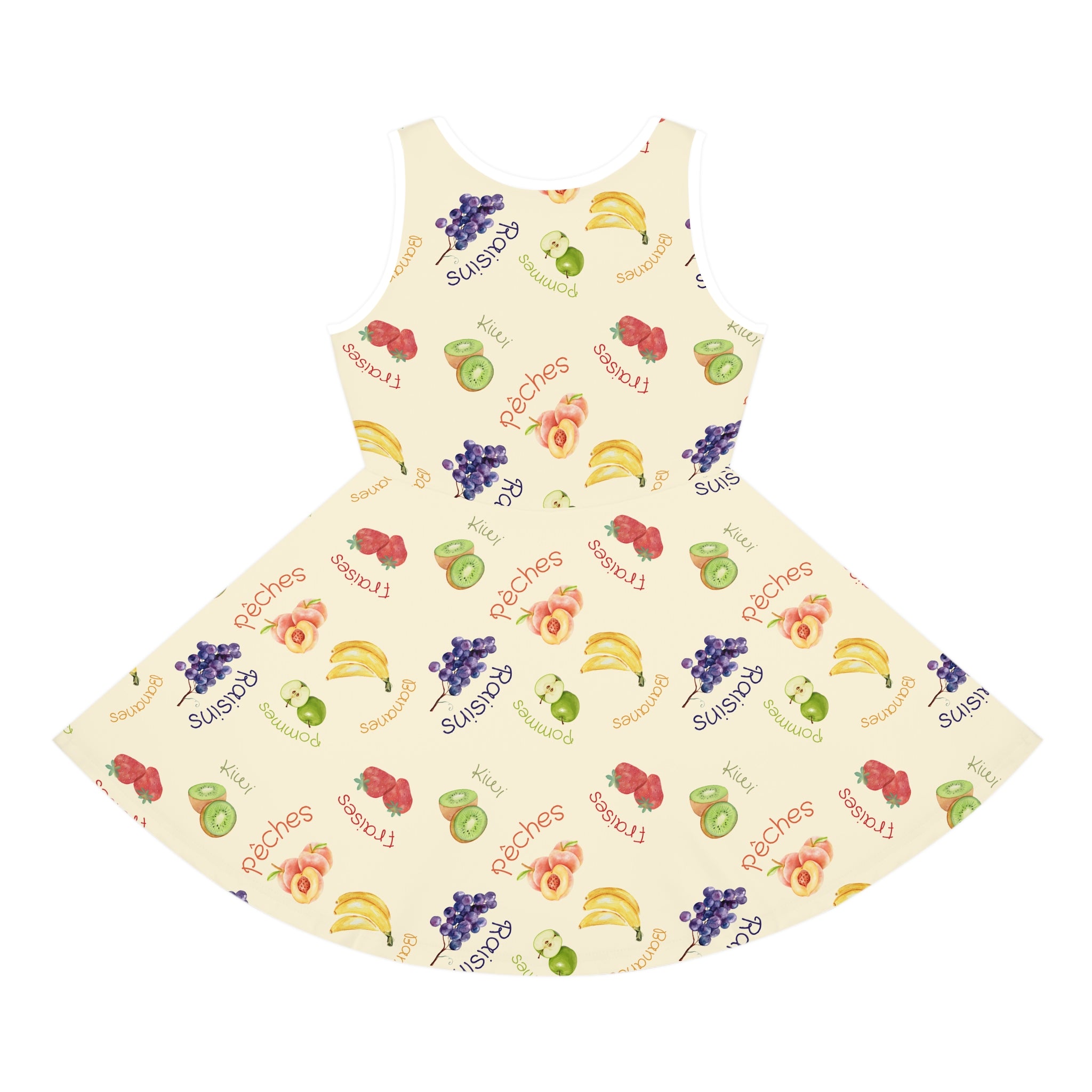 French Fruits Pattern children's Sundress, peaches kiwi bananas grapes girls sleeveless dress