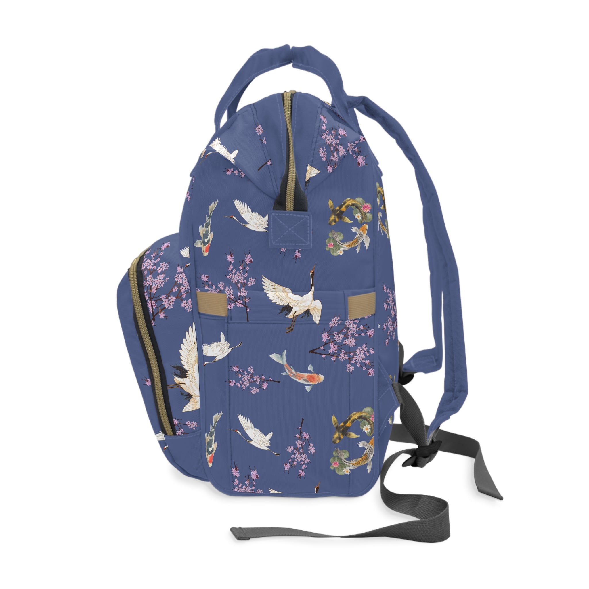 Cranes, Koi fish, and Cherry Blossoms Diaper Backpack - Japanese nature inspired