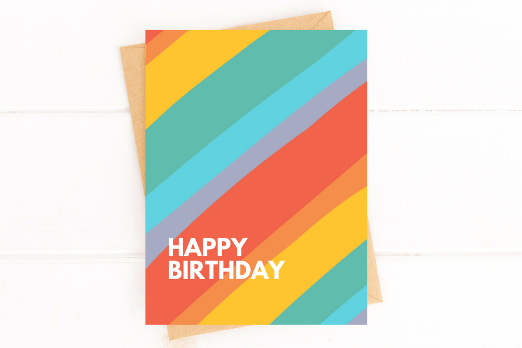 Happy Birthday Rainbow Stripes Birthday Card