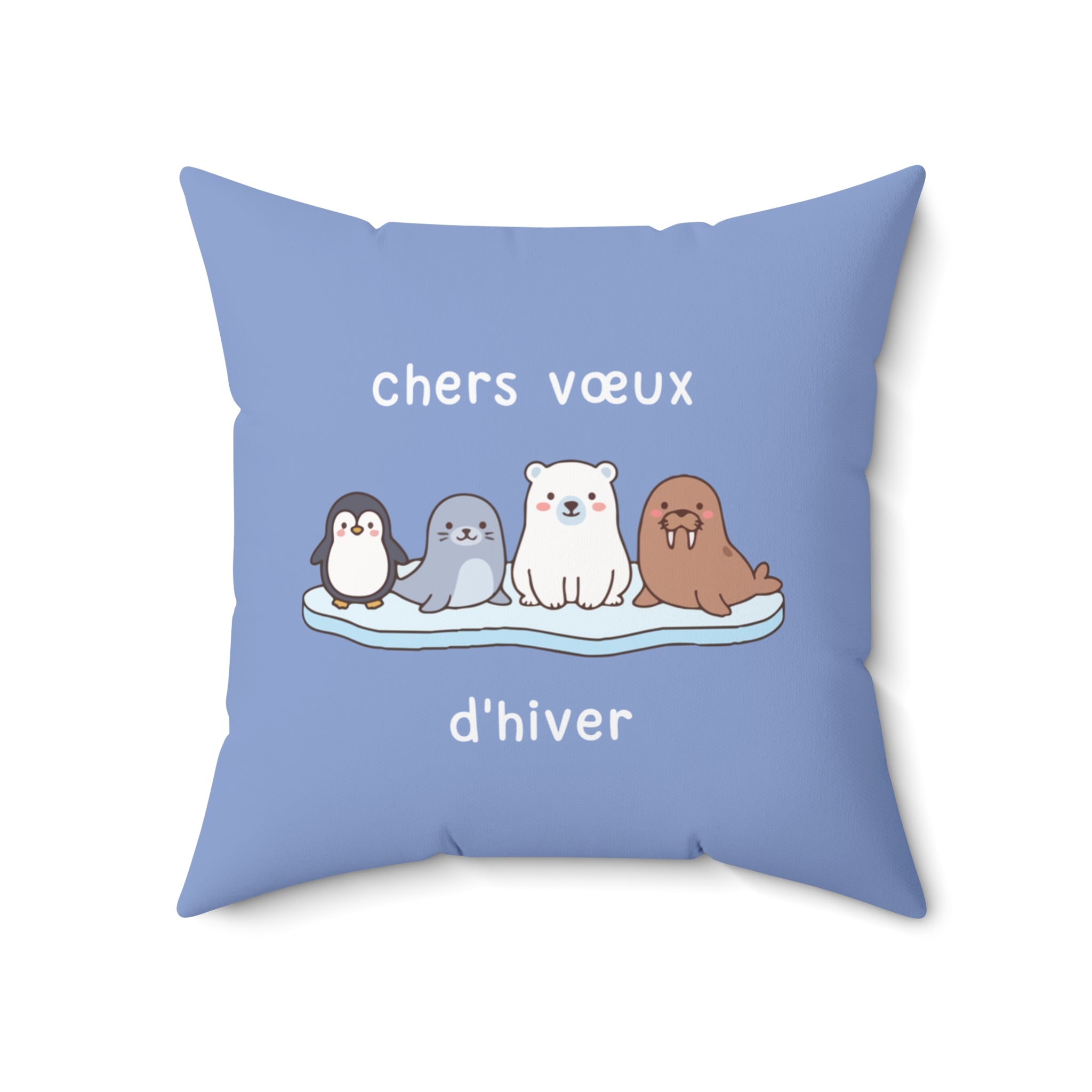 French chers vœux d'hiver Decorative Throw Winter Wishes Pillow, Cute Arctic Animals
