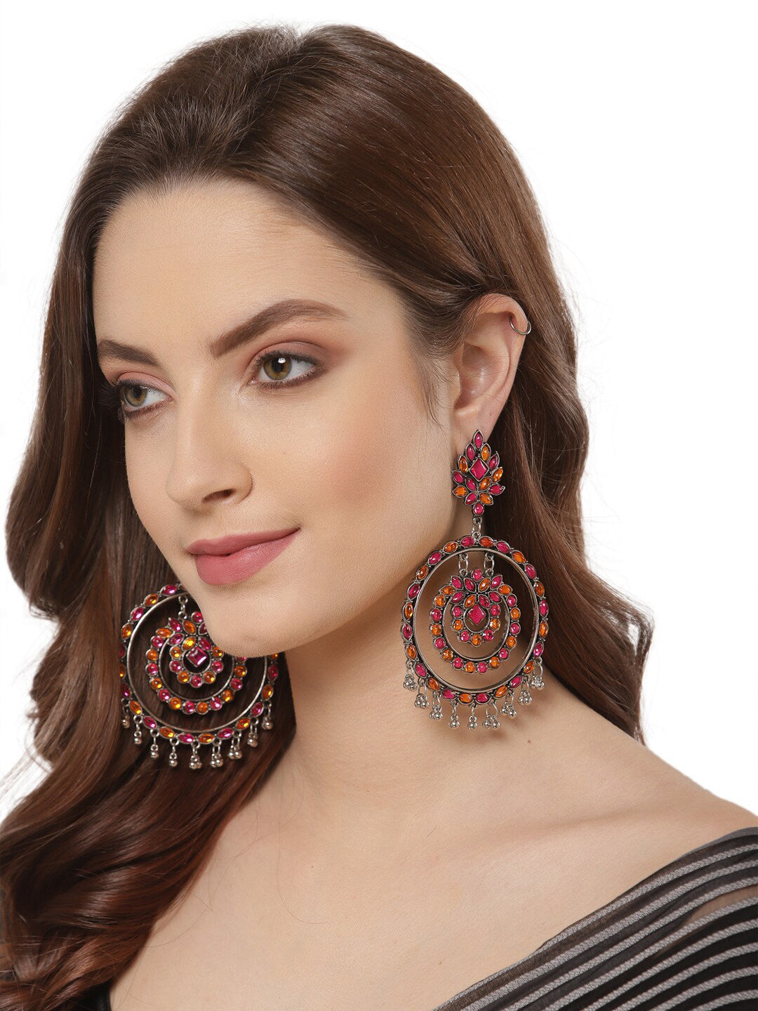 Shining Diva Multicoloured Oxidised Contemporary Drop Earrings