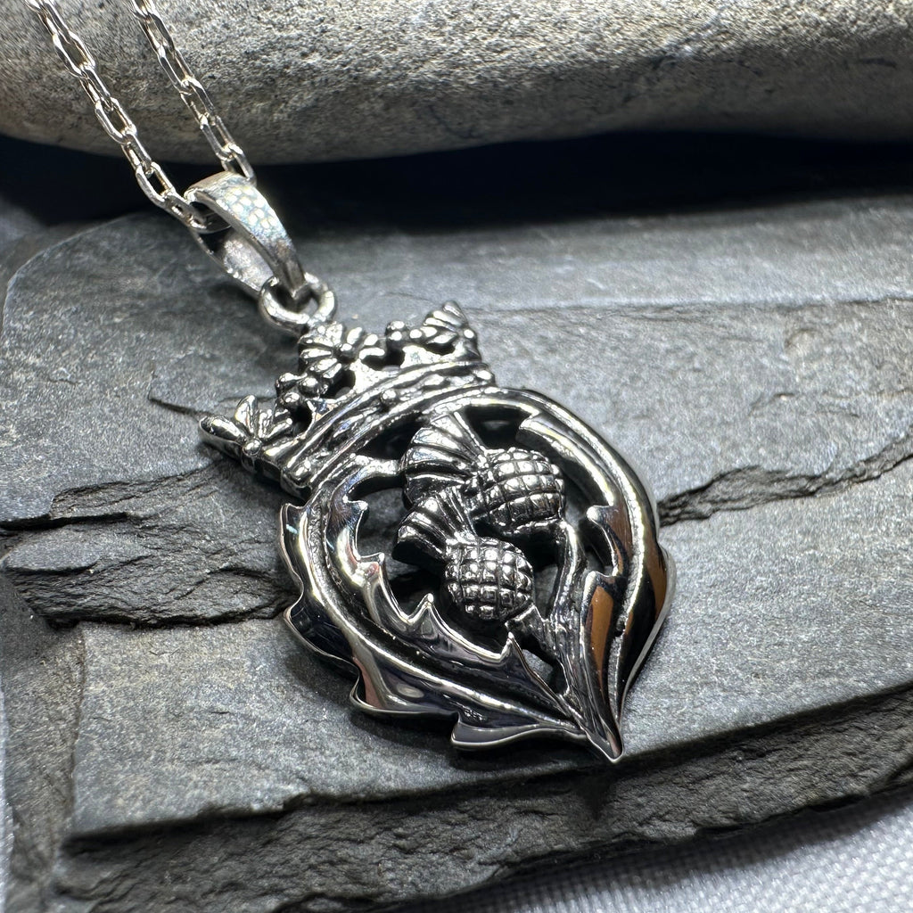 Double Thistle Scottish Luckenbooth Necklace in Sterling Silver