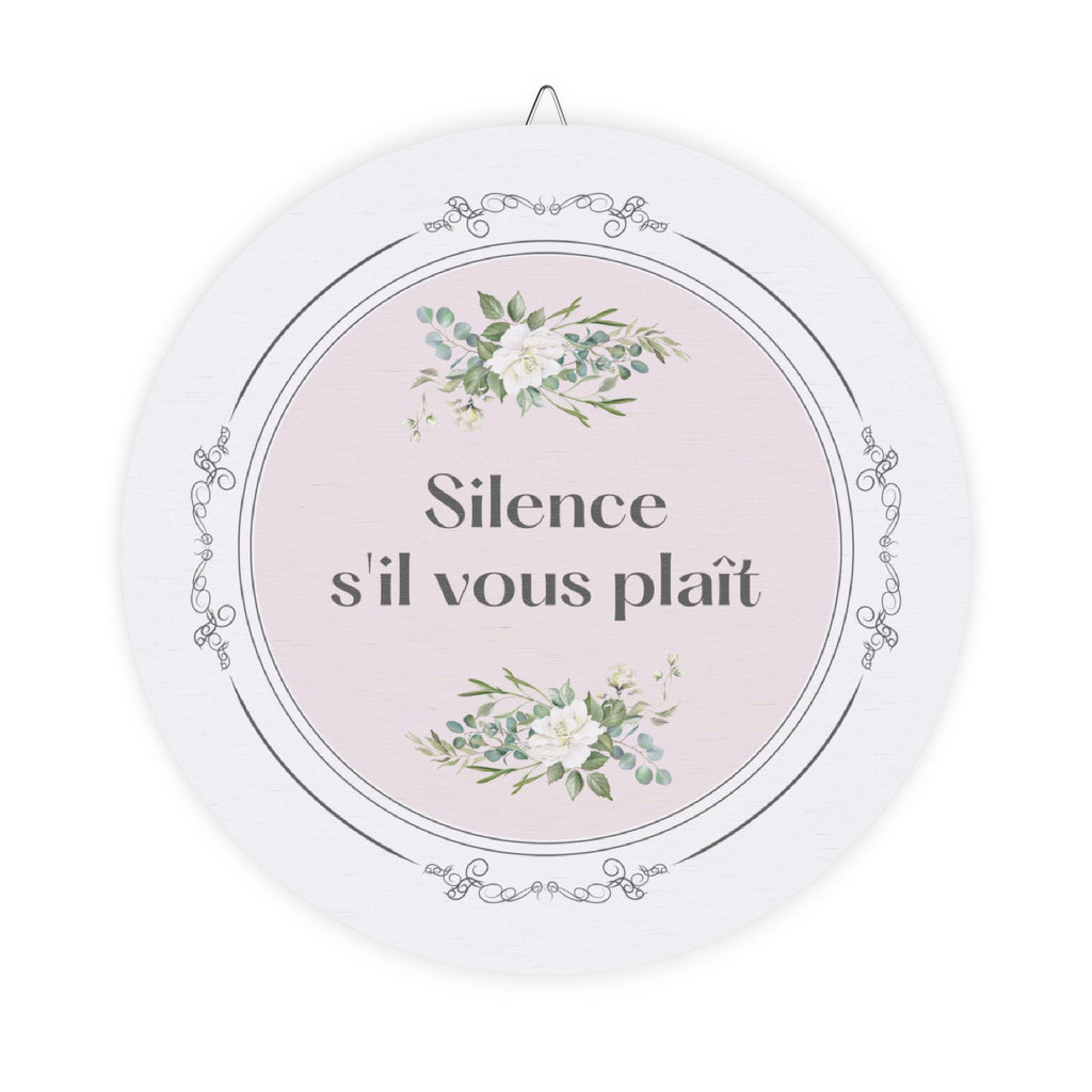 Silence, s'il vous plaît hanging wooden wall sign