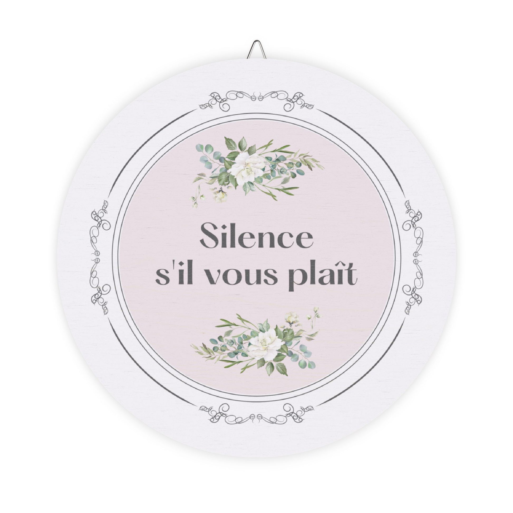 Silence, s'il vous plaît hanging wooden wall sign