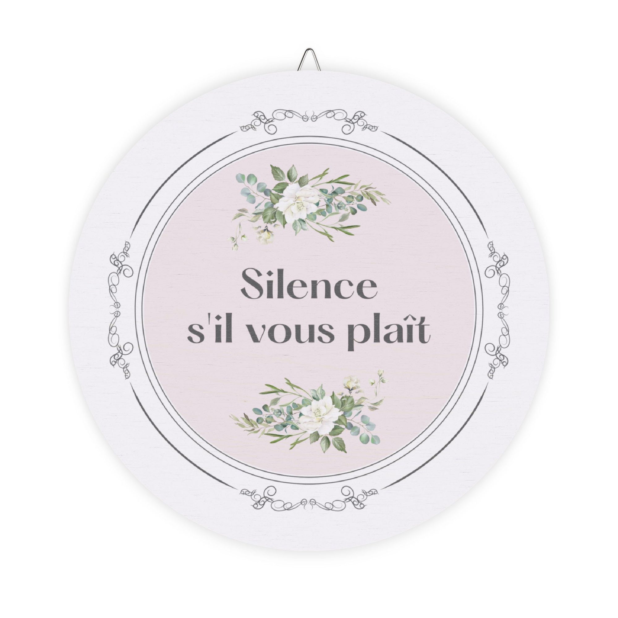 Silence, s'il vous plaît hanging wooden wall sign