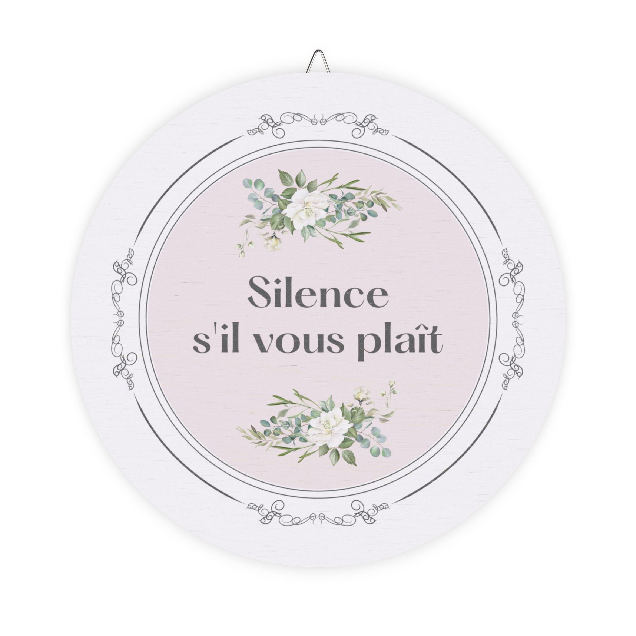 Silence, s'il vous plaît hanging wooden wall sign
