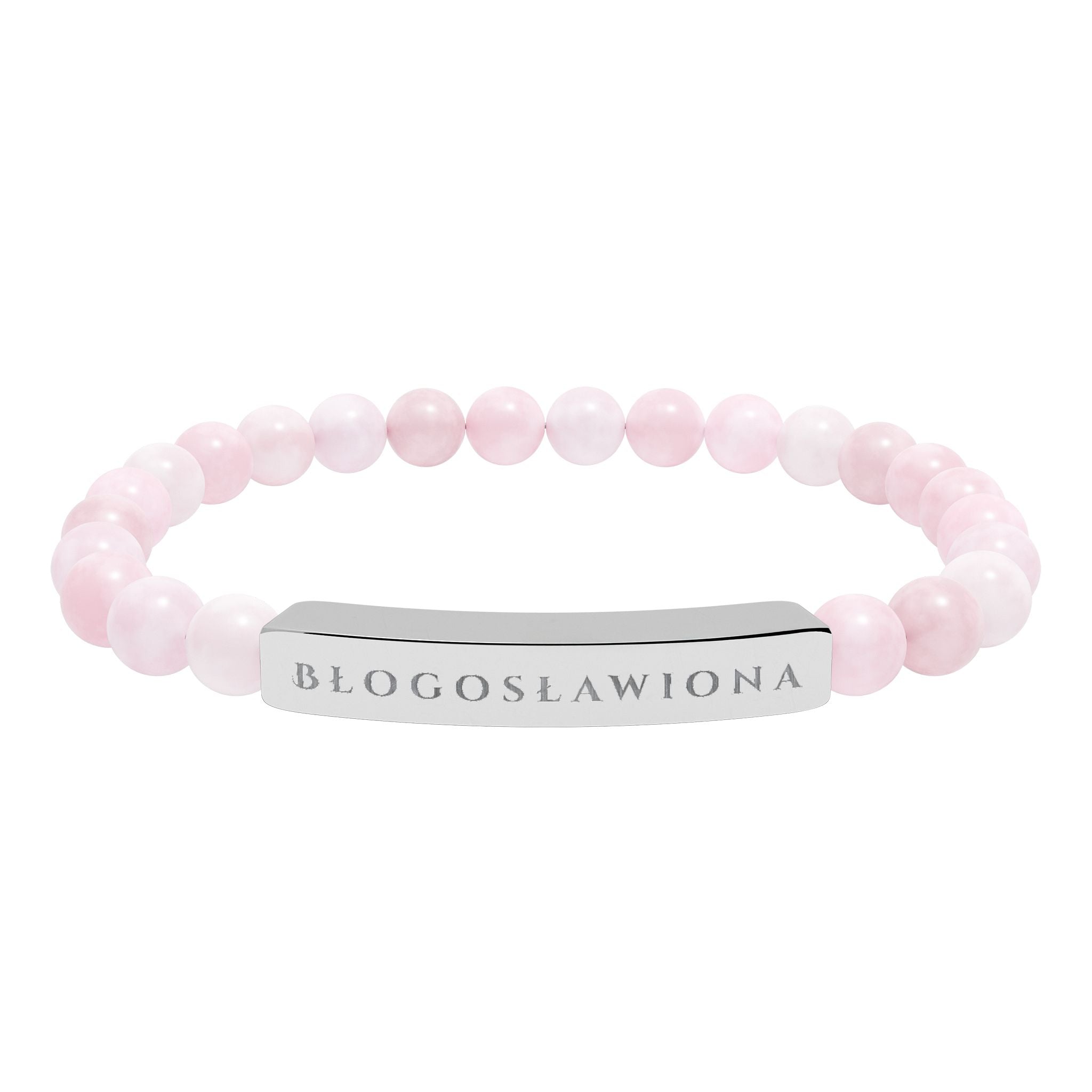 Błogosławiona (Blessed) Polish Engravable Natural Stone Bead Bracelet, Personalized Bar Stretch Bracelet