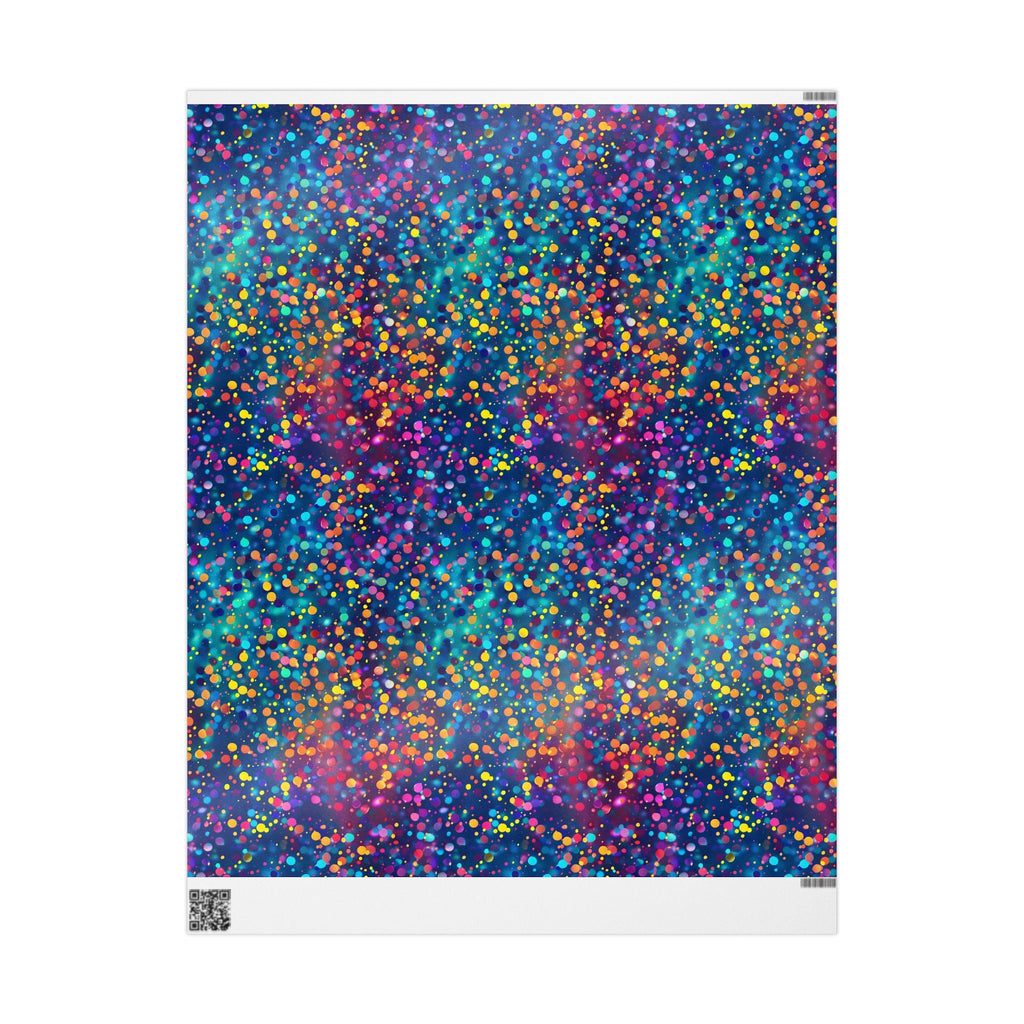 Bespattered Facade Party Time Rainbow Confetti Dots Wrapping Paper | Three Sizes | Glossy or Matte