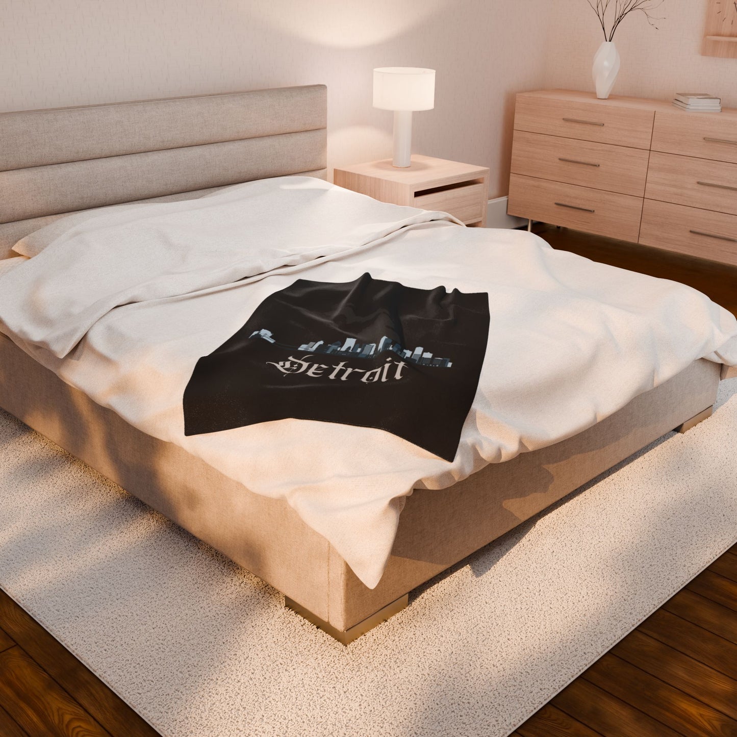 Detroit Michigan City Skyline Black Plush blanket