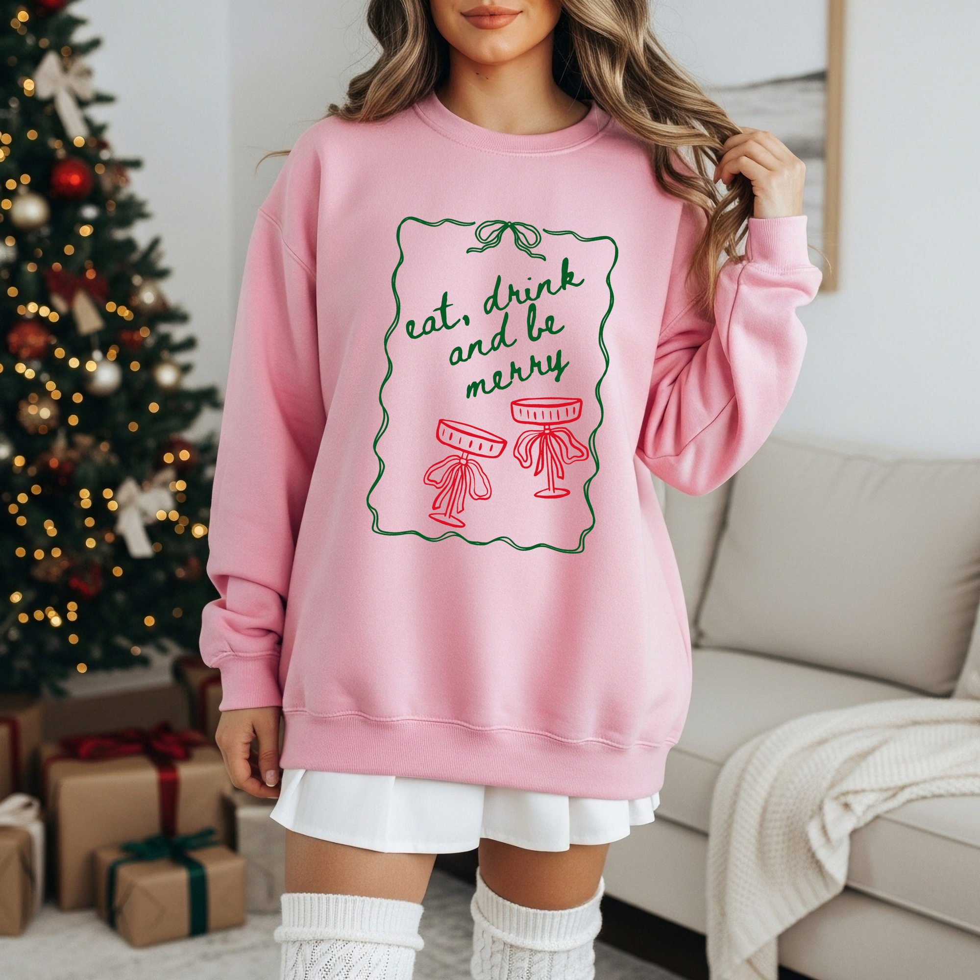 Eat Drink and Be Merry adult Sweatshirt, Christmas collection by Benny and Ray Apparel