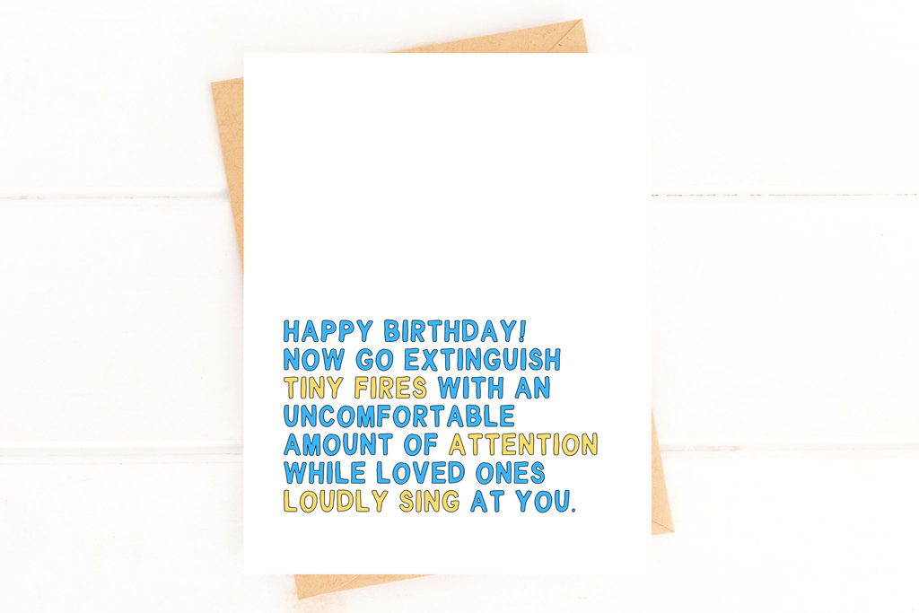 Extinguish Tiny Fires Funny Modern Birthday Card by Five Dot Post