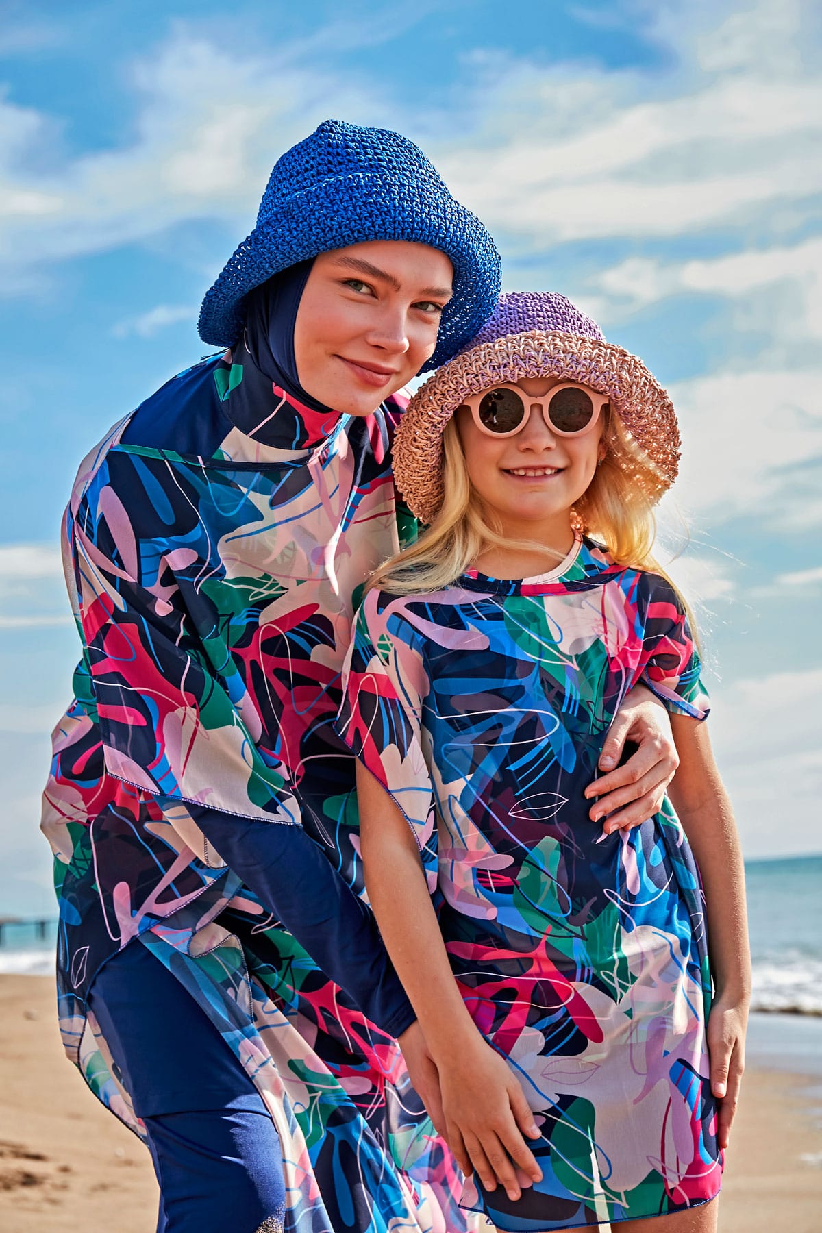 Marina Girls Modest Swimwear - Colorful/Navy Blue - K2410