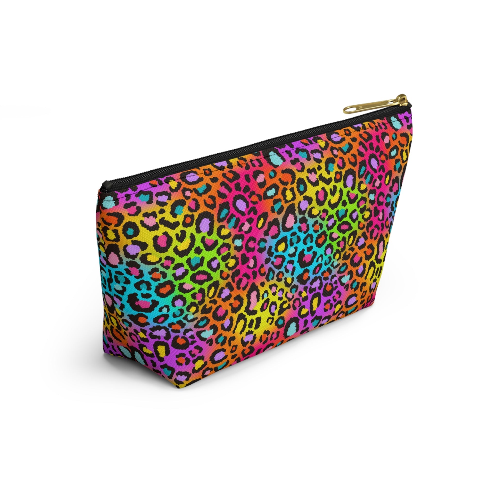 Bespattered Facade Neon Rainbow Leopard Accessory Pouch With T-Bottom | 2 Sizes