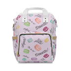 Pastel French Macarons Print Diaper Backpack with French phrases, Cute Pastel Baby Bag for New Parents