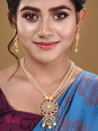 Saraf RS Jewellery Gold-Polished White & Pink American Diamond Studded & Beaded Handcrafted Set