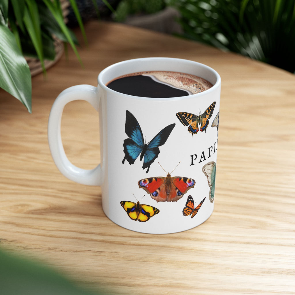 Papillons Butterfly Ceramic Mug — Vintage French-Inspired 11oz & 15oz Coffee Cup