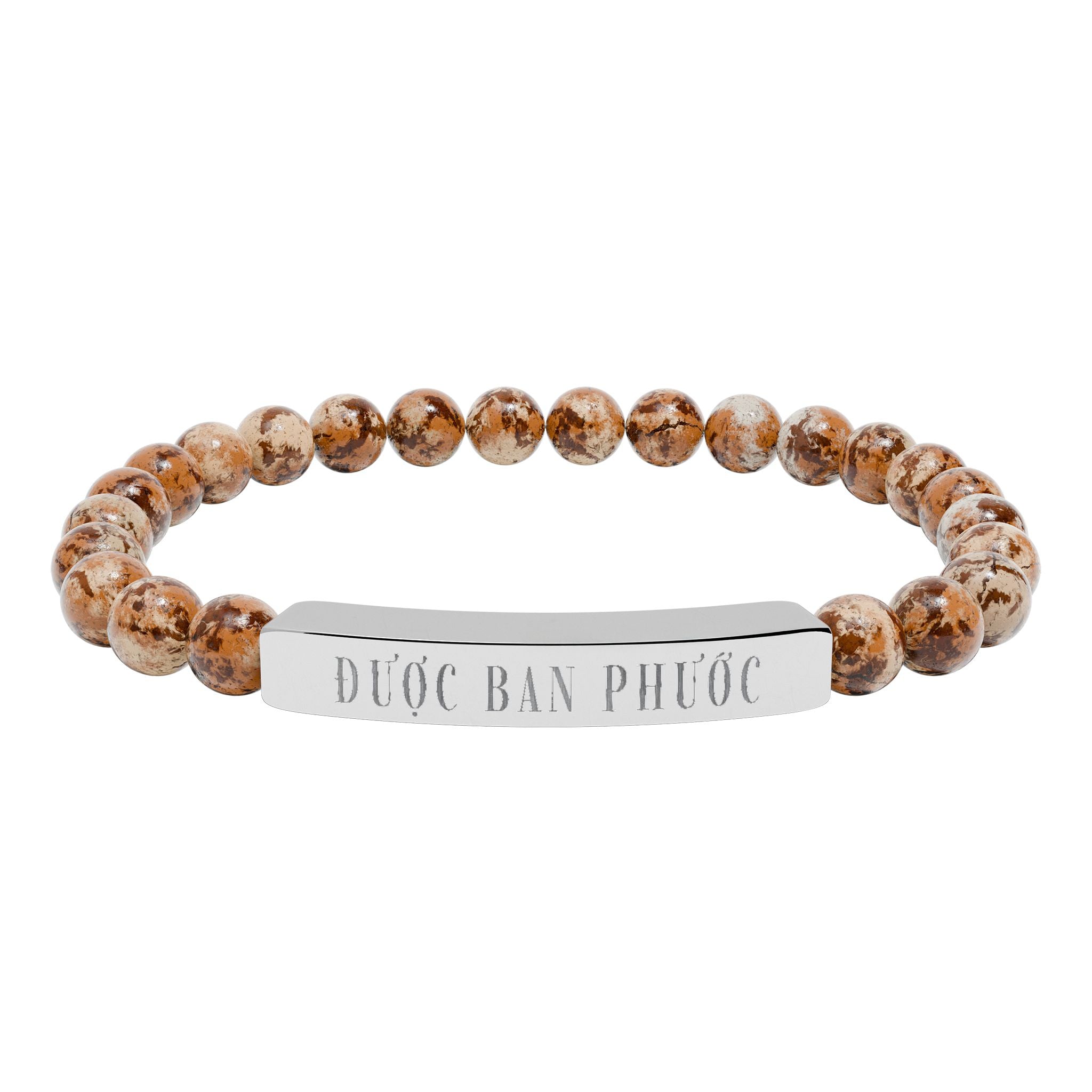 Được ban phước Vietnamese Blessing beaded bracelet, Good fortune Engraved Natural Stone Stretch Bar Bracelet