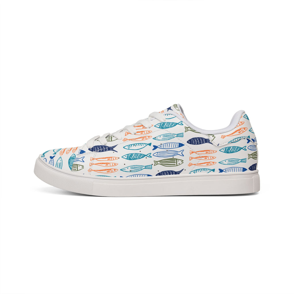Women's fishy sardines Low-Top lace up Sneakers, Coastal Fish Print Leather Casual Trainers