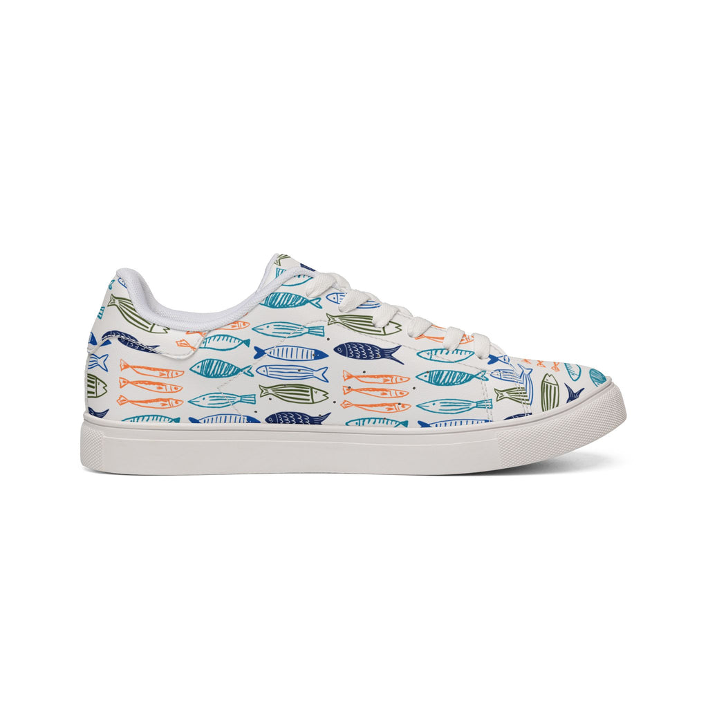Women's fishy sardines Low-Top lace up Sneakers, Coastal Fish Print Leather Casual Trainers