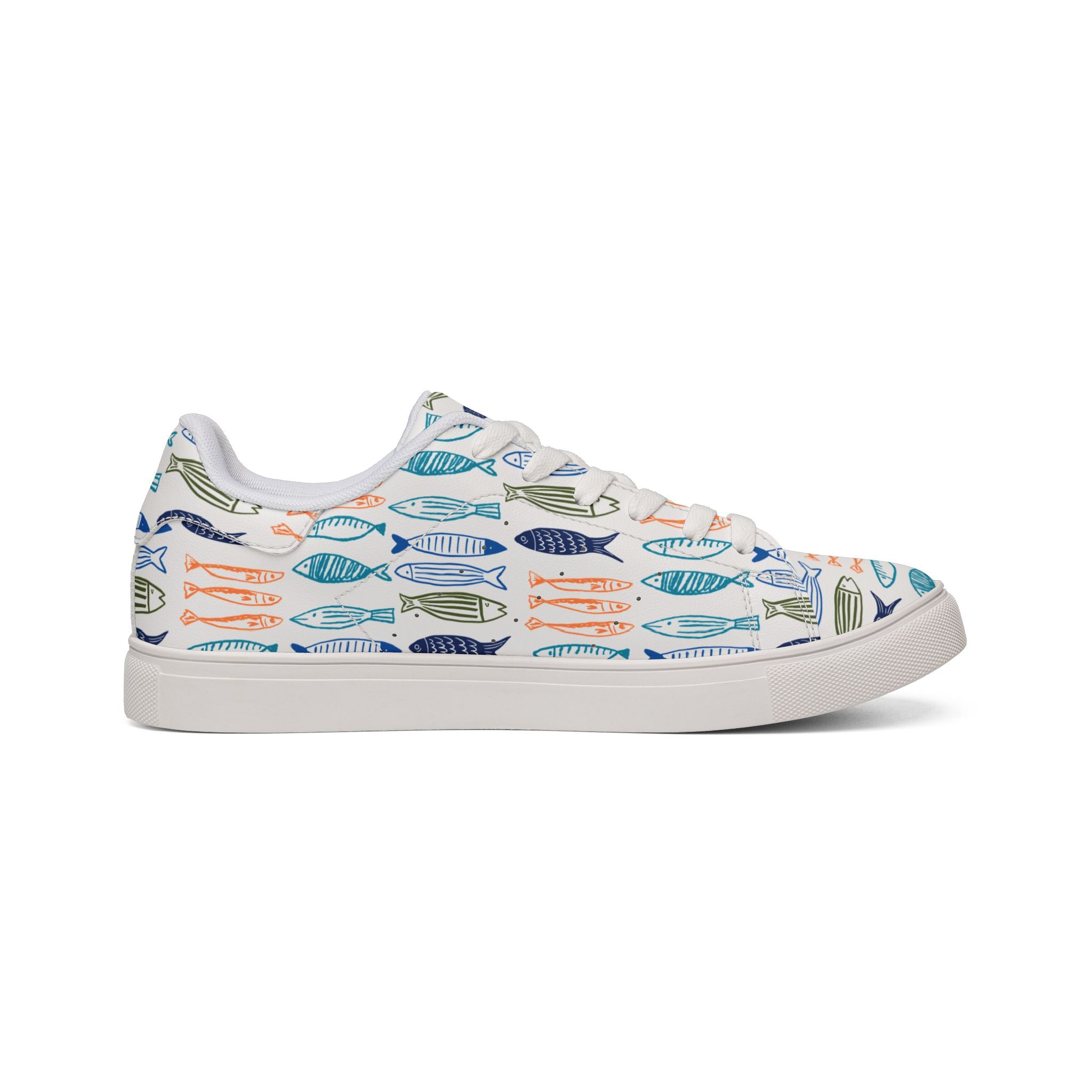 Women's fishy sardines Low-Top lace up Sneakers, Coastal Fish Print Leather Casual Trainers