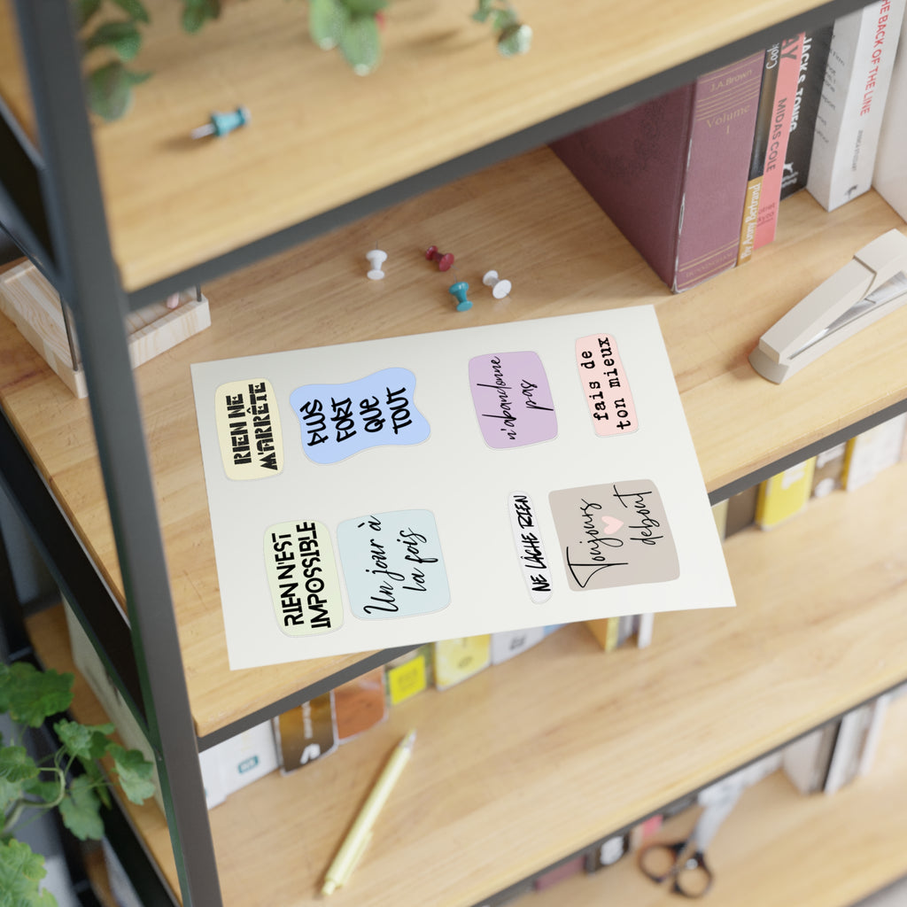 French Motivational Phrase Sticker Sheets | Pastel Quote Stickers