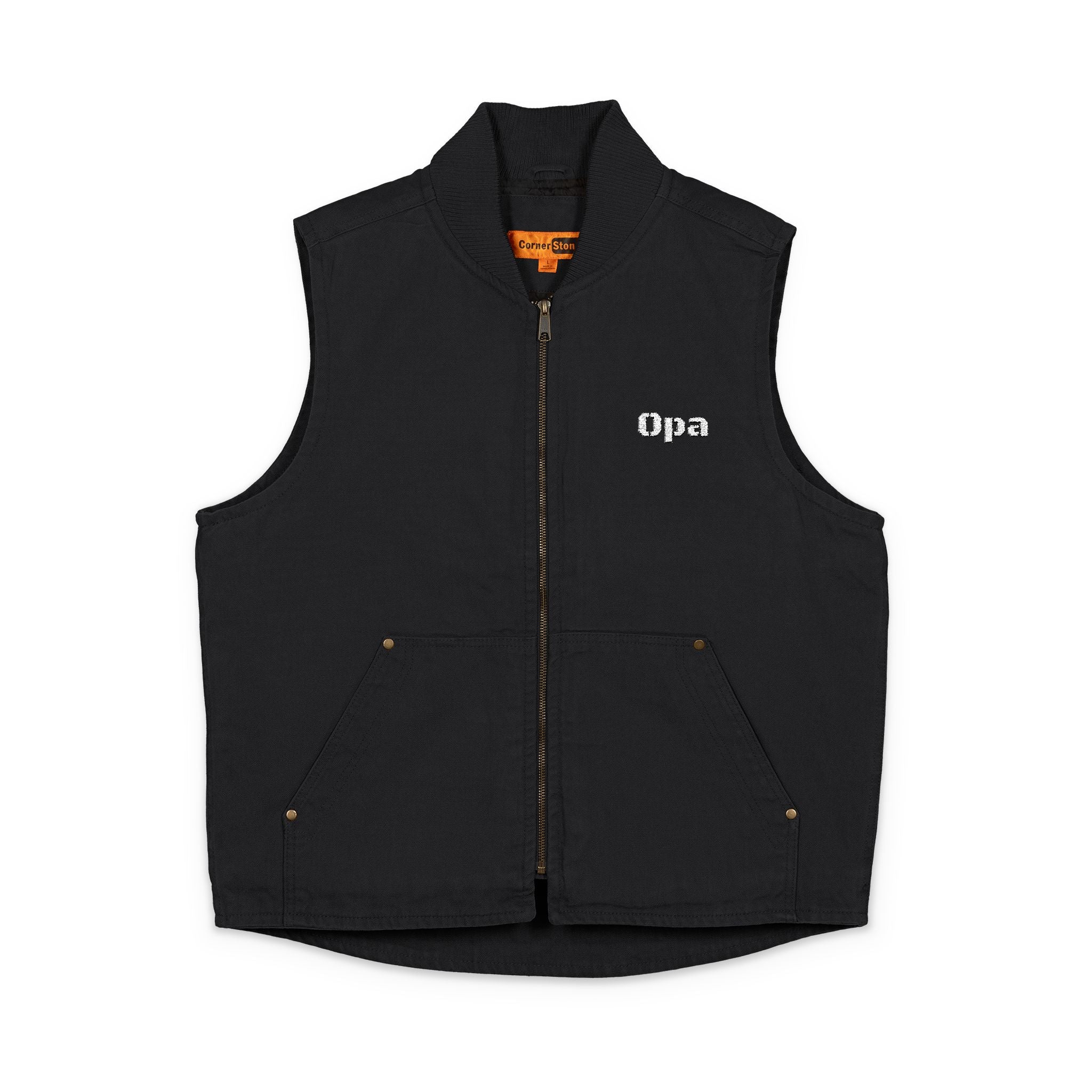Embroidered "Opa" (Grandpa) Duck Cloth Work Vest – Durable Carpenter Style for German grandfather gifts