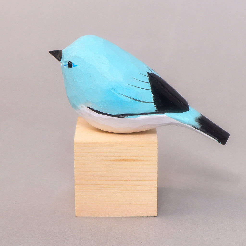 Hand-Carved Wooden Bird Figurine – Blue