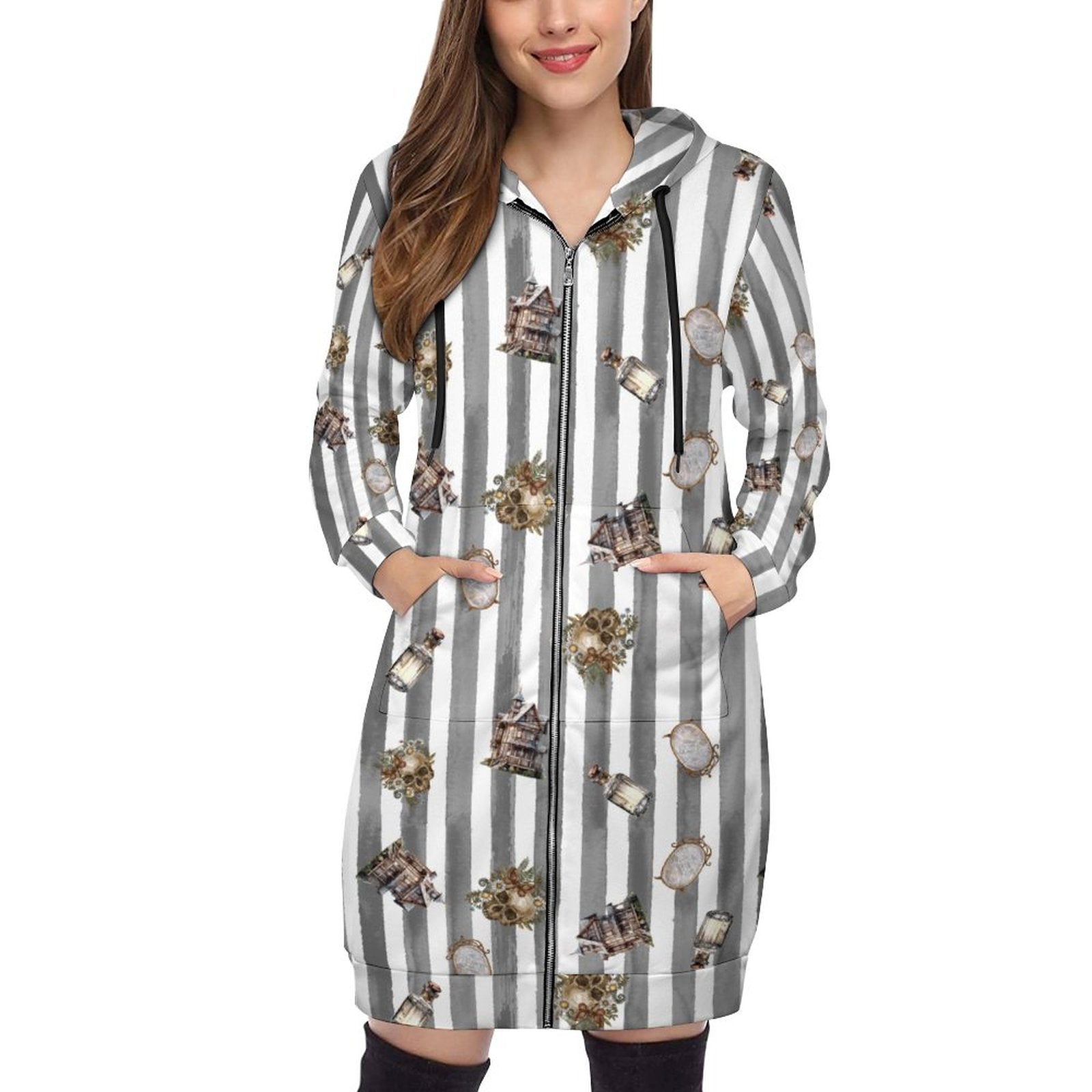 Spooky Vintage dark magic Halloween Full Zipper Long Sleeve Hoodie