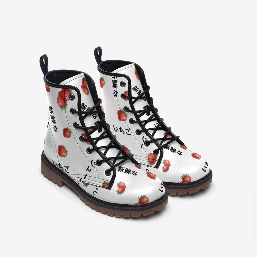Japanese strawberry いちご wide fit vegan leather boots, Casual Leather Lightweight boots