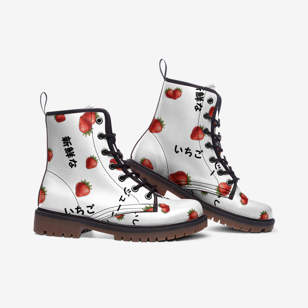 Japanese strawberry いちご wide fit vegan leather boots, Casual Leather Lightweight boots