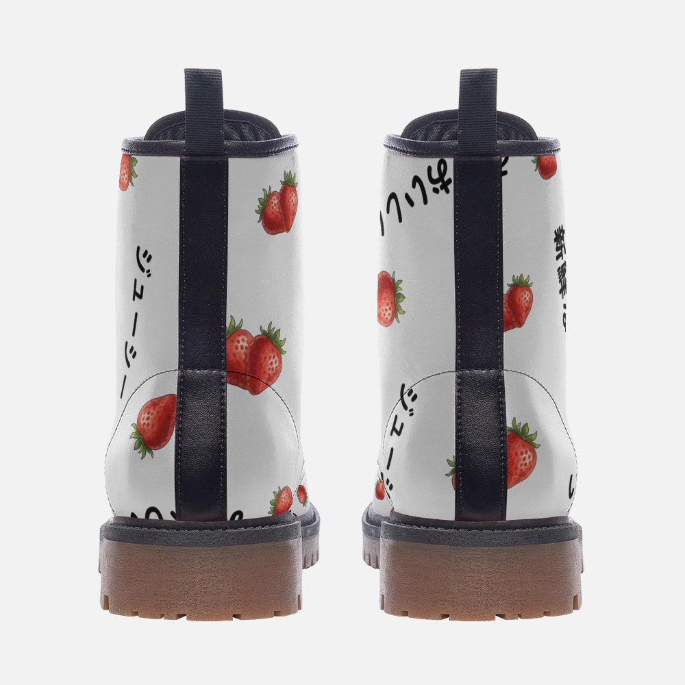 Japanese strawberry いちご wide fit vegan leather boots, Casual Leather Lightweight boots