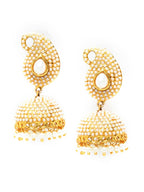 Anikas Creation Off-White & Gold-Polished Contemporary Jhumkas