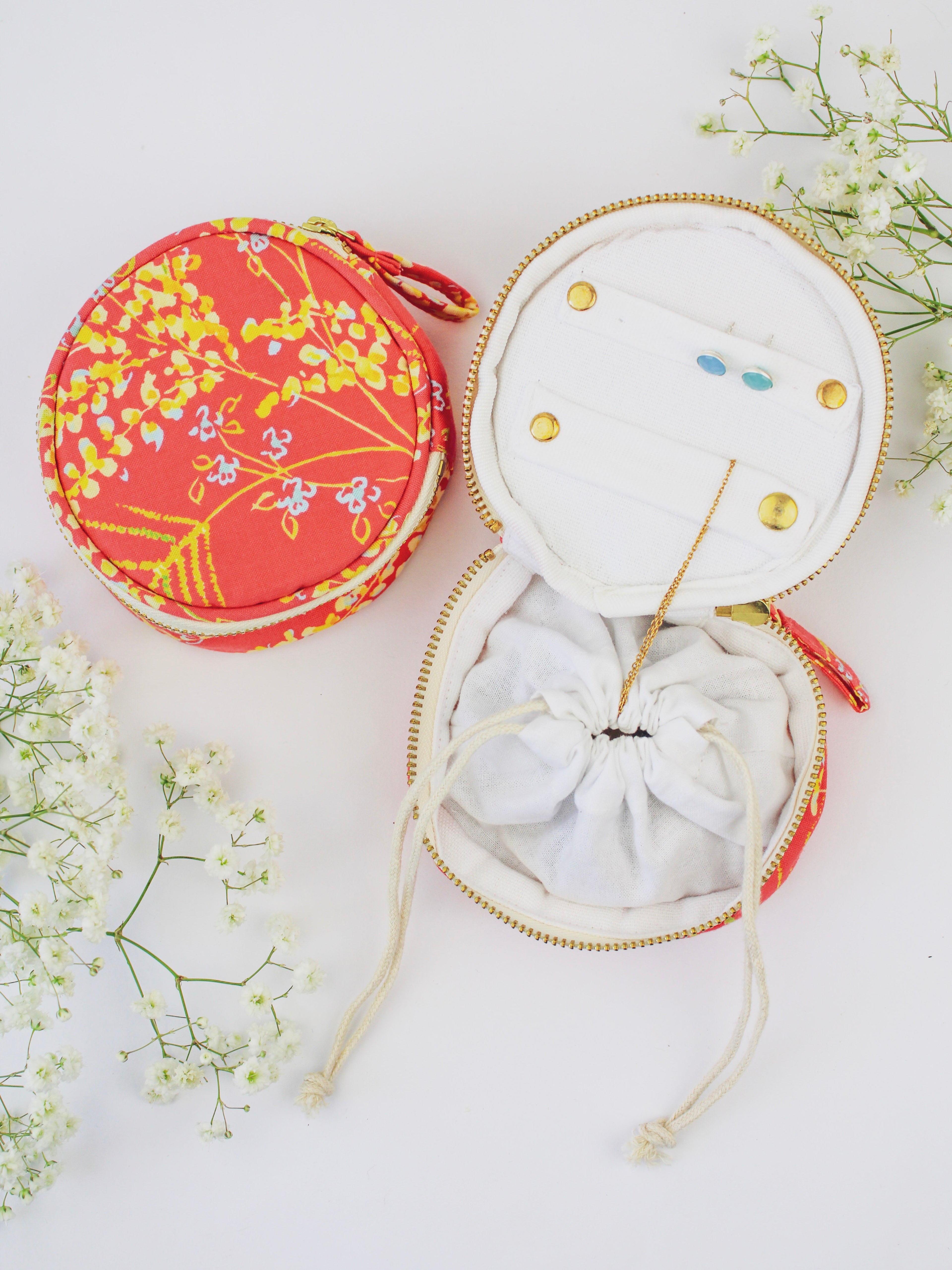 Coral Meadow Flowers Jewelry Pouch