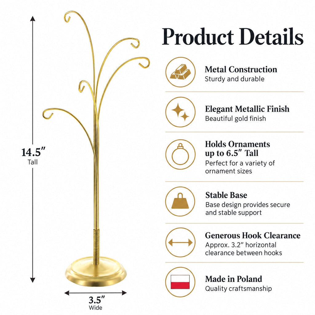 5-Arm Scroll Tree Branches Gold Metal Ornament Display Stand 14.5 Inches Ornament Stands La Vie Bien 5-Arm Scroll Tree Branches Gold Metal Ornament Display Stand 14.5 Inches