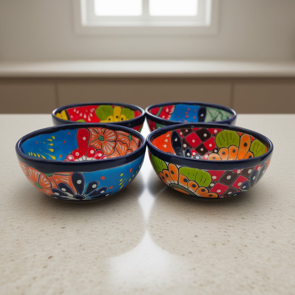 5" Colorful Talavera Bowl | Handmade Mexican Folk Dish Talavera Bowl La Vie Bien 5" Colorful Talavera Bowl | Handmade Mexican Folk Dish