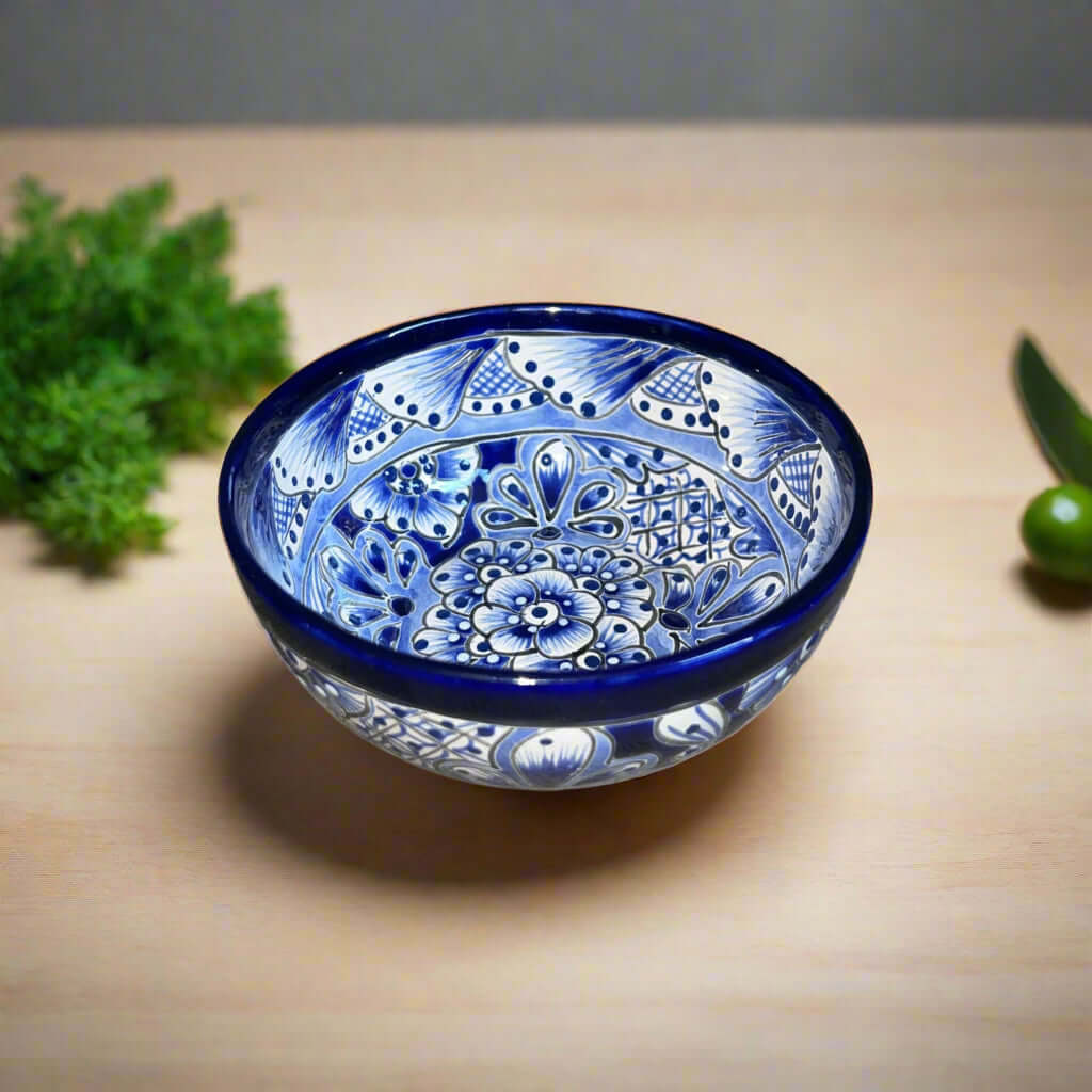 5" Talavera Blue & White Bowl | Handmade Mexican Dinnerware Talavera Bowl La Vie Bien 5" Talavera Blue & White Bowl | Handmade Mexican Dinnerware