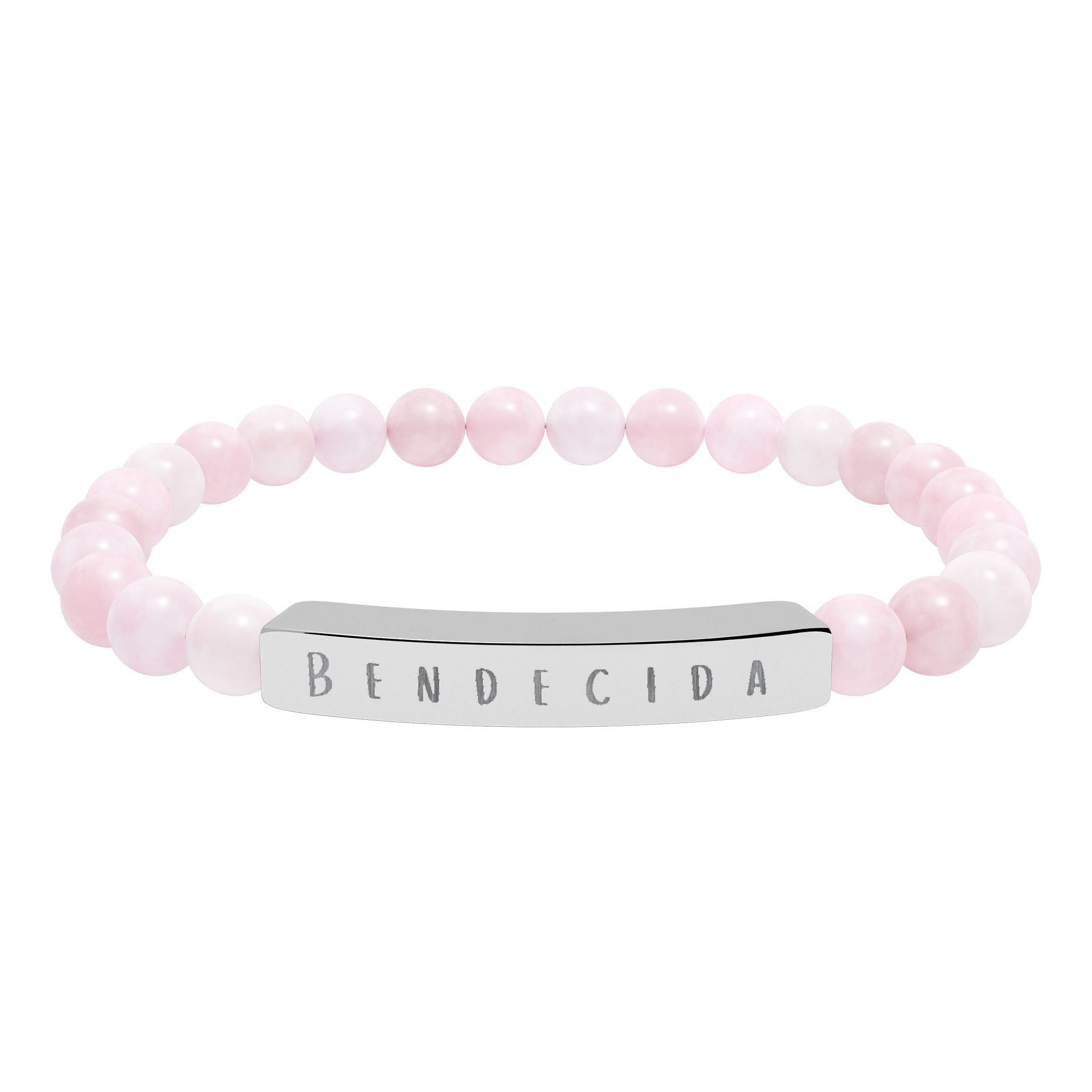 Bendecida (Blessed) Spanish Engraved Natural Stone Stretch Bar Bracelet – Beaded Bracelet