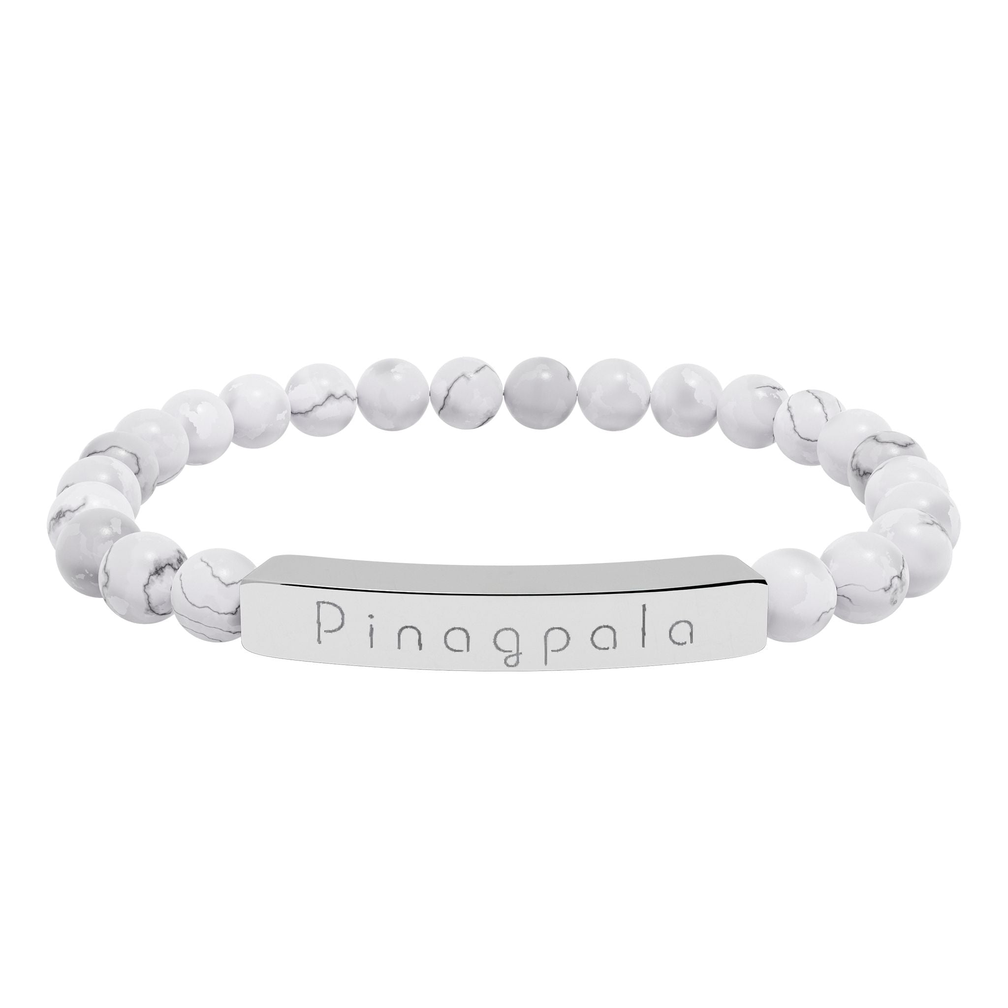 Pinagpala Filipino/Tagalog Blessed Engraved Natural Stone Bead Bracelet, Bar Stretch Bracelet